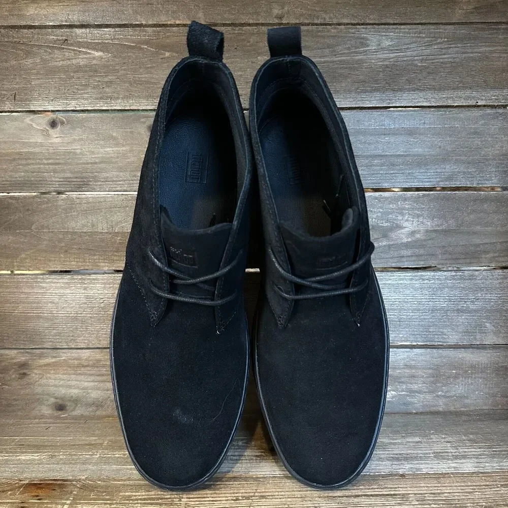 New NWOB Mens FitFlop Zackery Black Suede Comfort Ankle Chukka Boots Size 9 M‎